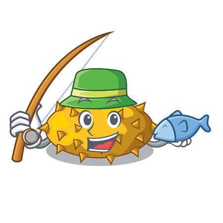 Fishing kiwano fruit in shape a cartoon vector illustrationのイラスト素材
