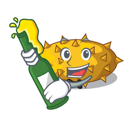 With beer Kiwano fruit isolated on a character vector illustrationのイラスト素材