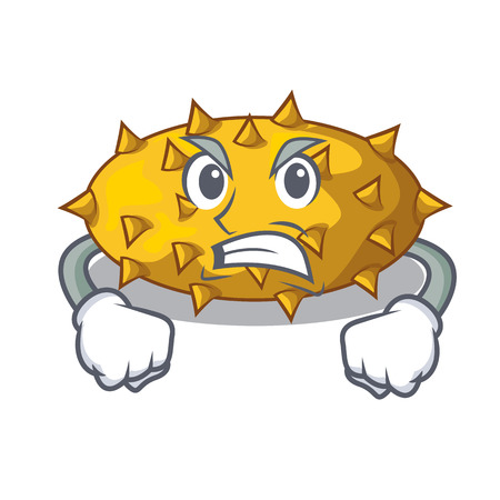Angry kiwano fruit in shape a cartoon vector illustrationのイラスト素材