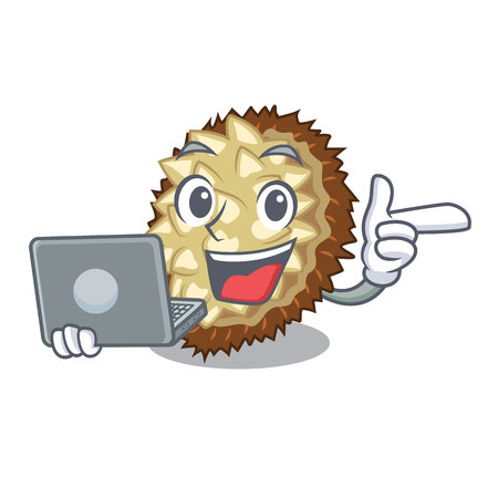 With laptop marang fruit isolated on a cartoon vector illustrationのイラスト素材