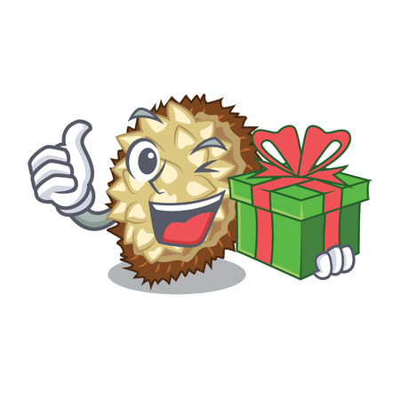 With gift juicy marang fruit in glas character vector illustrationのイラスト素材