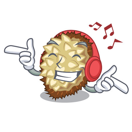 Listening music juicy marang fruit in glas character vector illustrationのイラスト素材