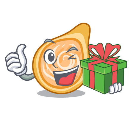 With gift chicken coxinha isolated on a mascot vector illustrationのイラスト素材
