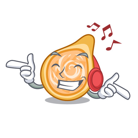 Listening music chicken coxinha isolated on a mascot vector illustrationのイラスト素材