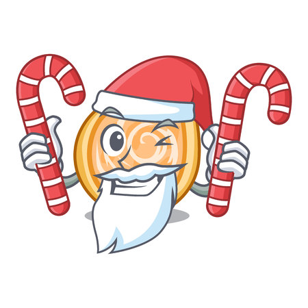 Santa with candy chicken coxinha in shape a cartoon vector illustrationのイラスト素材