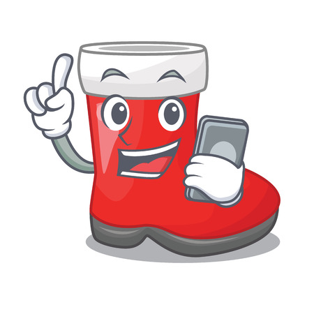 With phone christmas santa boots with shape cartoon vector illustrationのイラスト素材