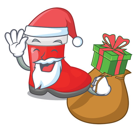 Santa with gift santa boots in shape a cartoon vector illustrationのイラスト素材