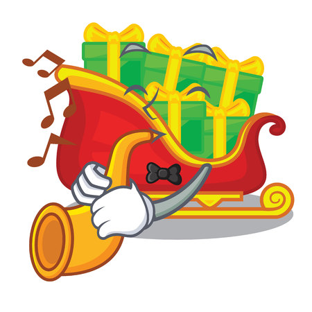 With trumpet Santa sleigh with christmas character gifts vector illustrationのイラスト素材