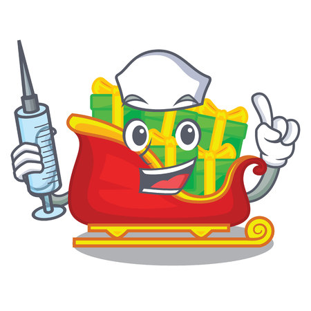 Nurse santa claus sleigh in shape cartoon vector illustrationのイラスト素材