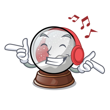 Listening music ball snow and christmas cartoon tree vector illustrationのイラスト素材