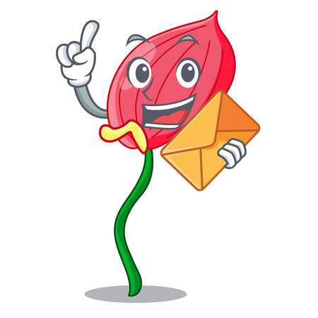 With envelope pink anthurium flower isolated on mascot vector illustrationのイラスト素材