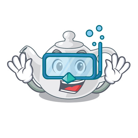 Diving porcelain teapot ceramic isolate on mascot vector illustrationのイラスト素材