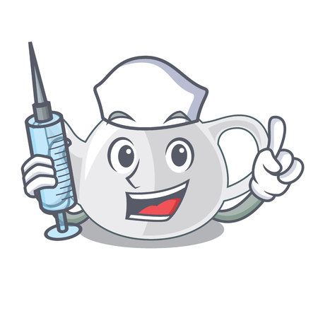 Nurse porcelain teapot ceramic isolate on mascot vector illustrationのイラスト素材