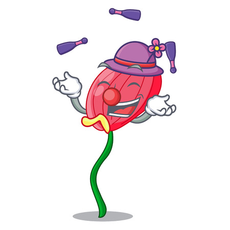 Juggling pink anthurium flowers in character funny vector illustrationのイラスト素材