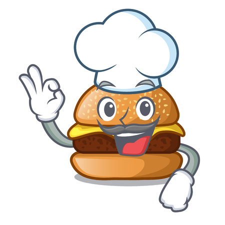 Chef cheese tasty burger on character table vector illustrationのイラスト素材