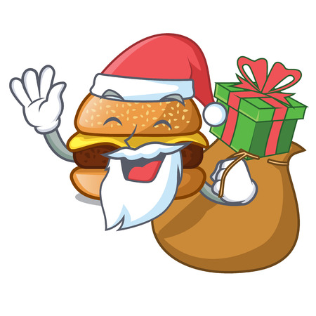 Santa with gift hamburger with the cartoon cheese toping vector illustrationのイラスト素材