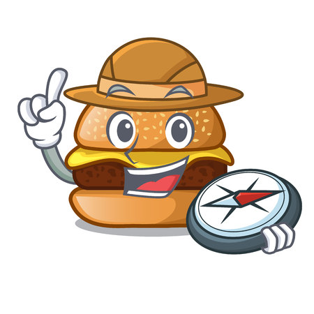 Explorer cheese burger located on plate cartoon vector illustrationのイラスト素材