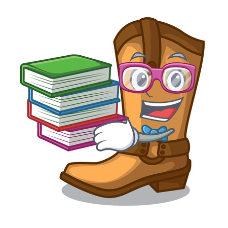 Student with book leather cowboy boots shape cartoon funny vector illustrationのイラスト素材