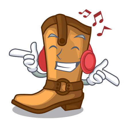 Listening music old cowboy boots in shape character vector illustrationのイラスト素材