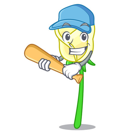 Playing baseball white rose in the shape cartoon vector illustrationのイラスト素材