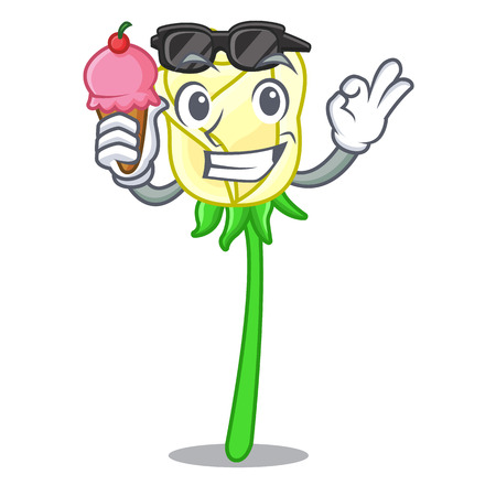With ice cream white rose isolated on the mascot vector illustrationのイラスト素材