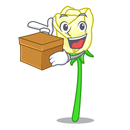 With box white rose isolated on the mascot vector illustrationのイラスト素材