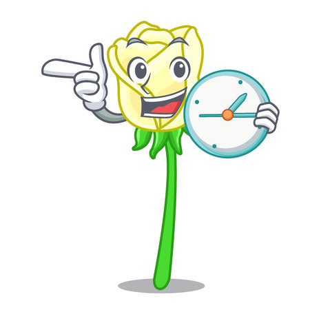 With clock white rose isolated on the mascot vector illustrationのイラスト素材