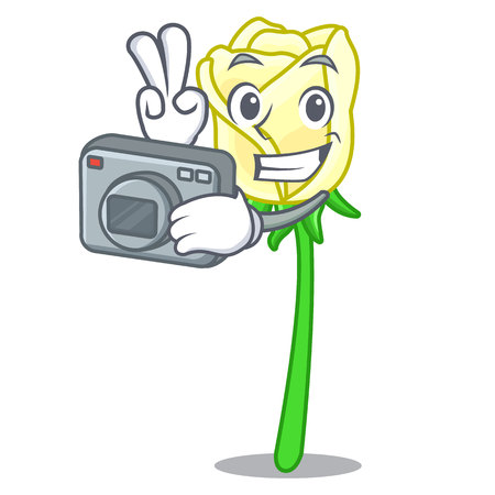 Photographer white rose the on character table vector illustrationのイラスト素材