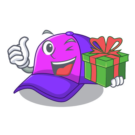 With gift cap character in the shape funny vector illustrationのイラスト素材