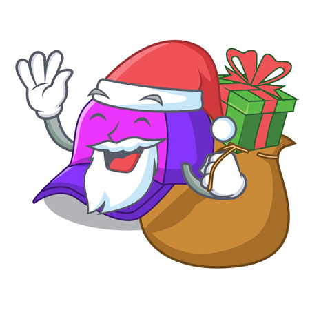 Santa with gift baseball cap in shape cartoon beautiful vector illustrationのイラスト素材