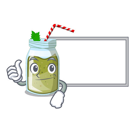 Thumbs up with board green juice smoothe in cartoon glassのイラスト素材