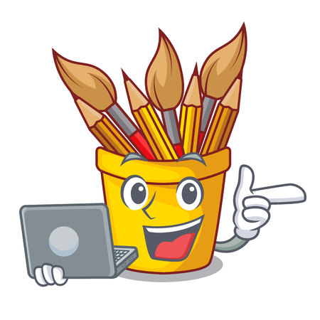 With laptop pencil pot shape on the cartoon vector illustrationのイラスト素材