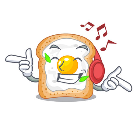 Listening music sandwich with egg above character board vector illustartionのイラスト素材