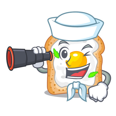 Sailor with binocular sandwich with egg above character board vector illustartionのイラスト素材
