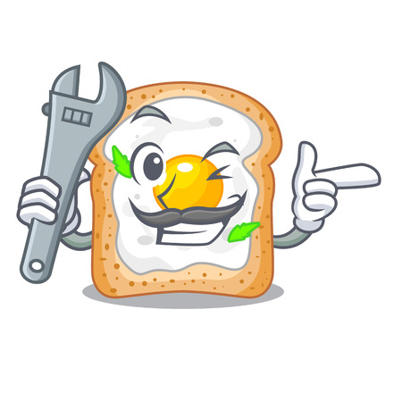 Mechanic sandwich with egg isolated in mascot vector illustartionのイラスト素材