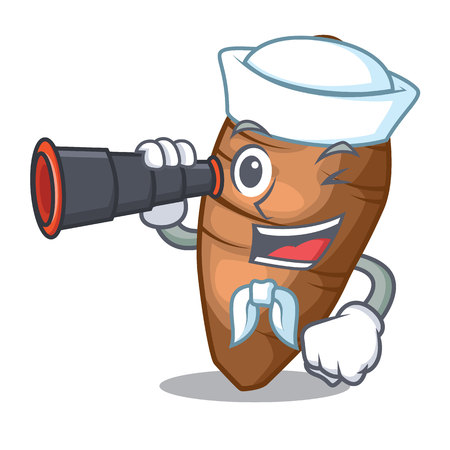 Sailor with binocular taro tuber isolated in the mascot vector illustrationのイラスト素材