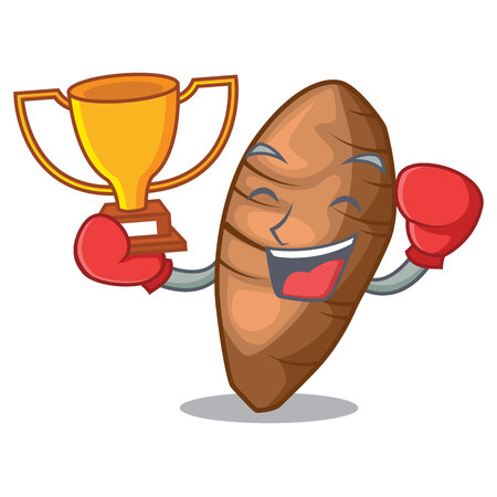 Boxing winner sliced taro on shape cartoon funny vector illustreationのイラスト素材