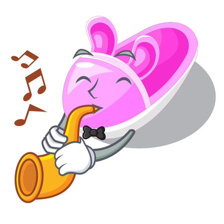 With trumpet cute baby shoes in shape cartoon vector illustrationのイラスト素材