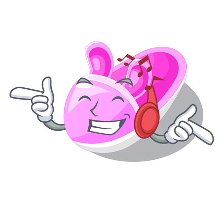 Listening music cute baby shoes in shape cartoon vector illustrationのイラスト素材