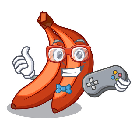 Gamer red cartoon bananas ready to eat vector illustrationのイラスト素材