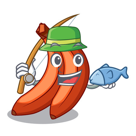 Fishing red cartoon bananas ready to eat vector illustrationのイラスト素材