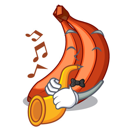 With trumpet red cartoon bananas ready to eat vector illustrationのイラスト素材