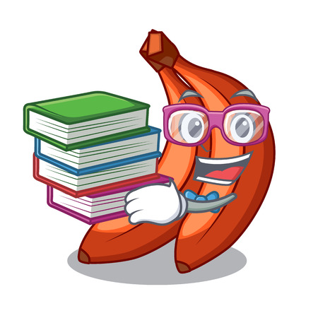 Student with book banana merah in the shape cartoon vector illustartionのイラスト素材