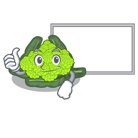 Thumbs up with board roman cauliflower in the shape cartoon vector illustrationのイラスト素材