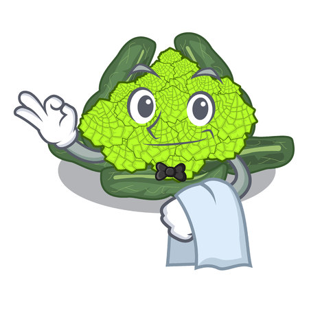 Waiter roman caulifloer above table cartoon woodenvector illustrationのイラスト素材