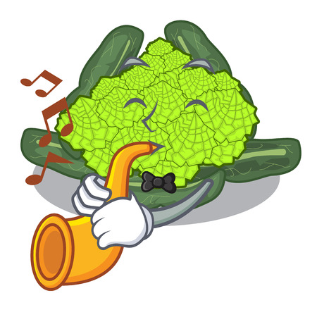 With trumpet roman caulifloer above table cartoon woodenvector illustrationのイラスト素材