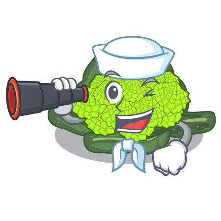 Sailor with binocular roman caulifloer above table cartoon woodenvector illustrationのイラスト素材
