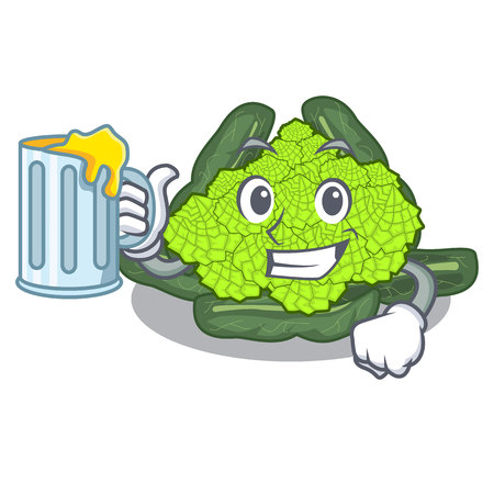 With juice roman caulifloer above table cartoon woodenvector illustrationのイラスト素材