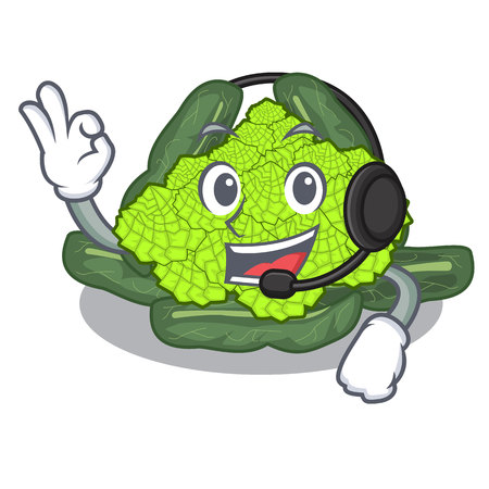 With headphone roman cauliflower isolated on the mascot vector illustrationのイラスト素材