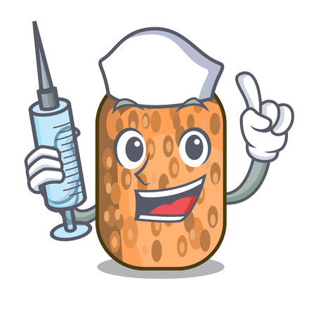 Nurse fried tempeh in bowl character wooden vector illustrationのイラスト素材